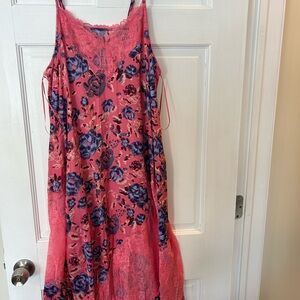 Free People Pink and Blue Floral Midi Dress